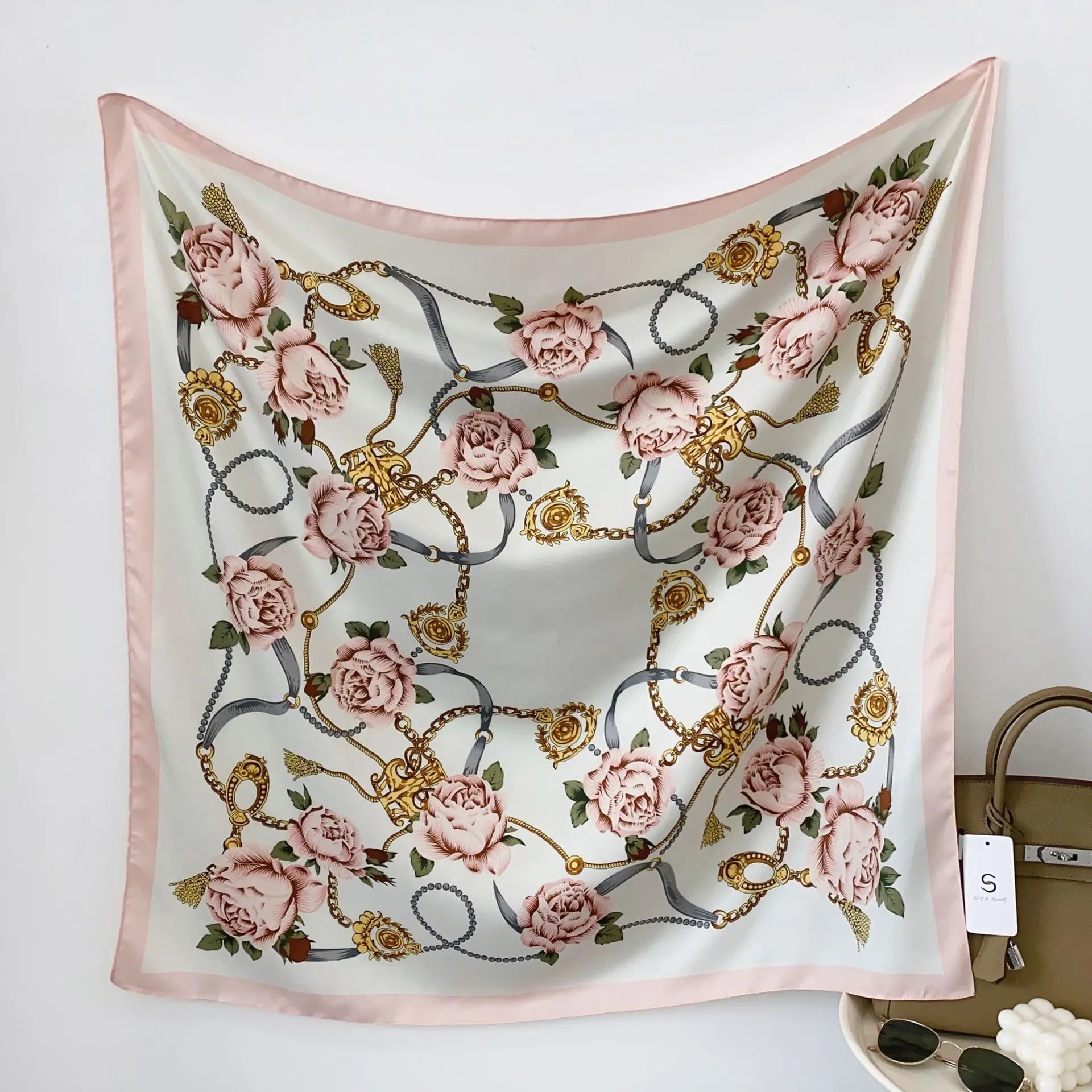 Foulard en sergé de fleurs pour femmes, châle de protection solaire, hijab féminin, enveloppes de cheveux, foulard de la présidence, bandanda, nouveau design