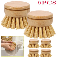 Brosse à vaisselle de cuisine en bambou naturel, outil de nettoyage de cuisine, tête de brosse respectueuse de l'environnement pour laver les casseroles et les cuisinières