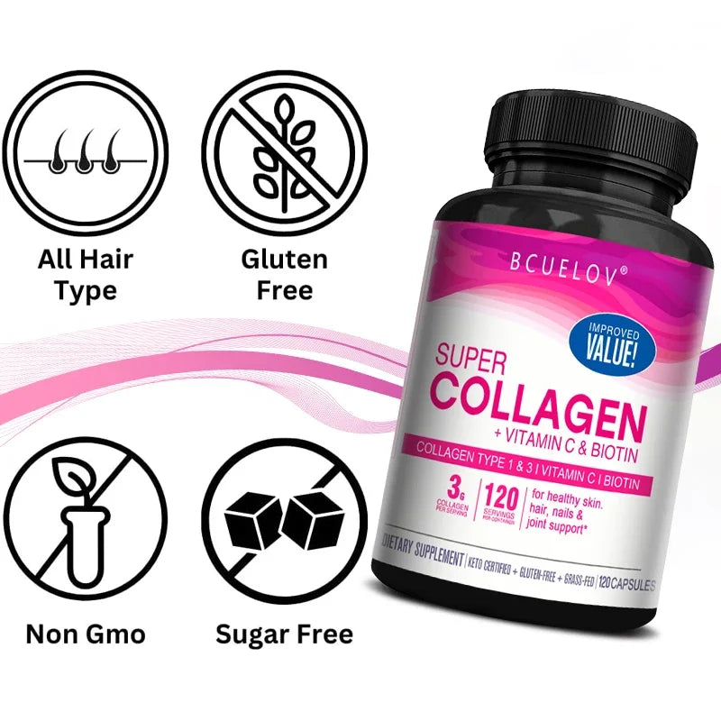 Collagène + Vitamine C plus Biotine, Soutien Anti-âge, Anant Anticontinuité, Éclaircissant, Peau, Cheveux & Supplément N64., 120 Capsules