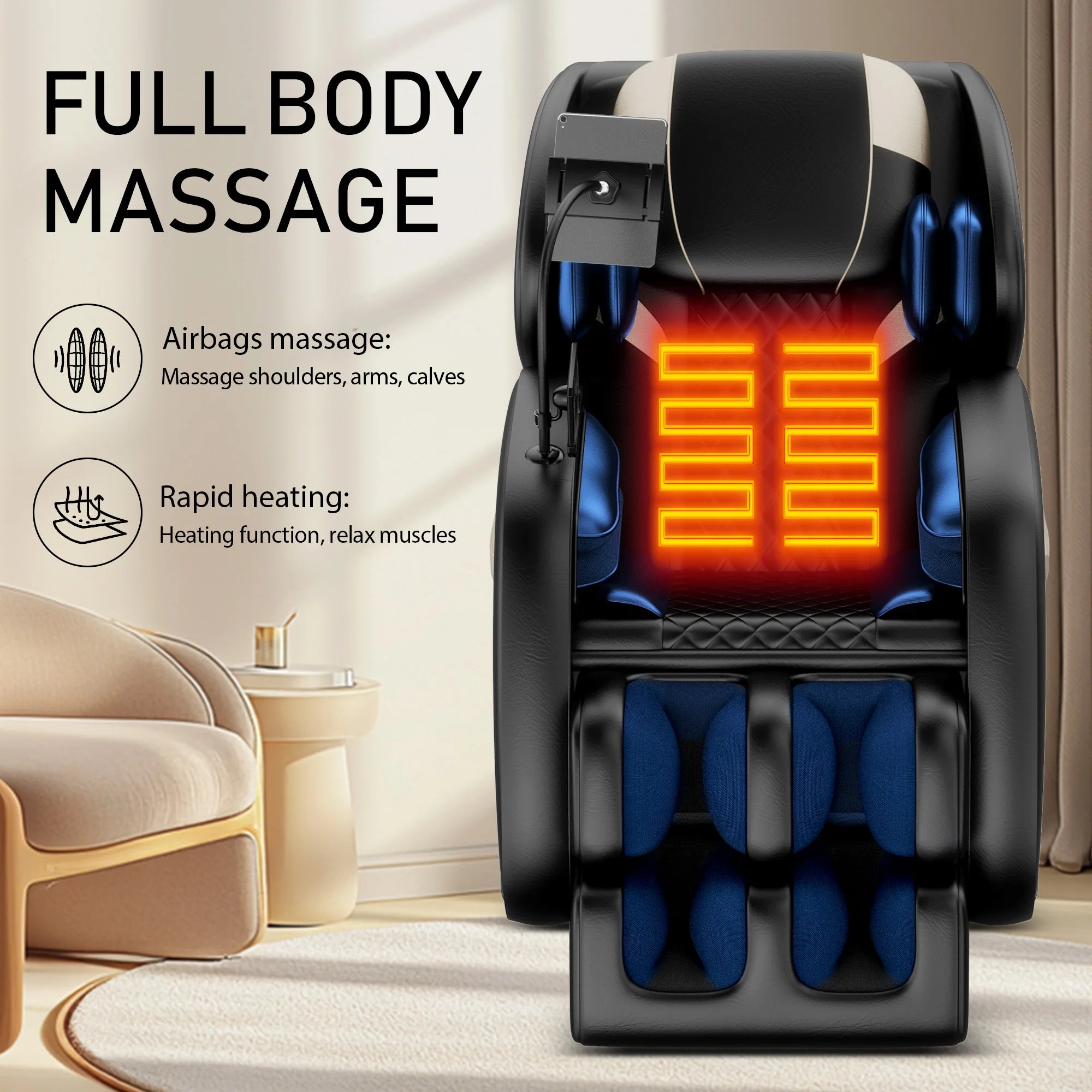 Fauteuil de massage complet Zero Gravity avec chauffage, airbags, rouleau pour les pieds et écran tactile – Supports jusqu'à 180 lb