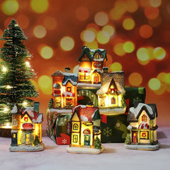 Christmas decoration house LED light durable Christmas ornaments small resin mini house miniature village building for home children gift