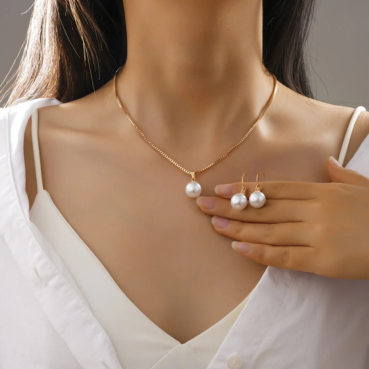 Ensemble de bijoux en perles pour femmes, boucles d'oreilles pendantes, pendentif, collier, Simple, délicat, tenue quotidienne, accessoires de fête
