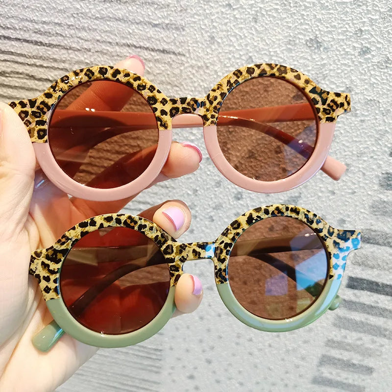 Lunettes de soleil rondes pour enfants, design de dessin animé mignon, léopard, Double couleur, Vintage, Protection UV, classique, pour filles et garçons
