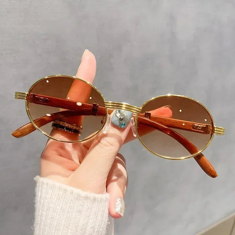 Lunettes de soleil ovales vintage en bois pour hommes et femmes, lunettes de soleil de créateurs, nuances de luxe, UV400, mode