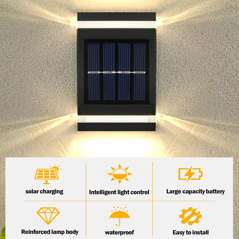 Lampe murale solaire extérieure étanche à énergie solaire éclairage haut/bas pour jardin cour décoration extérieure de la maison IP65 lumière de chemin solaire