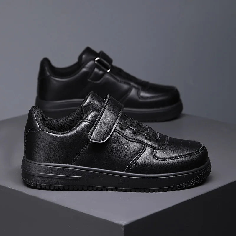 Chaussures noires pour enfants, baskets de sport en cuir pour garçons de 6 à 12 ans, décontractées, de Tennis, nouvelle collection 2024