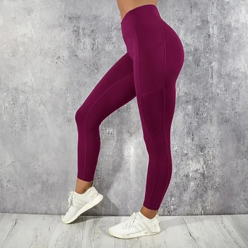 Yoga Fitness femmes Leggings taille haute collants avec poche gymnastique entraînement course extensible Sexy bout à bout levage décontracté pantalon maigre