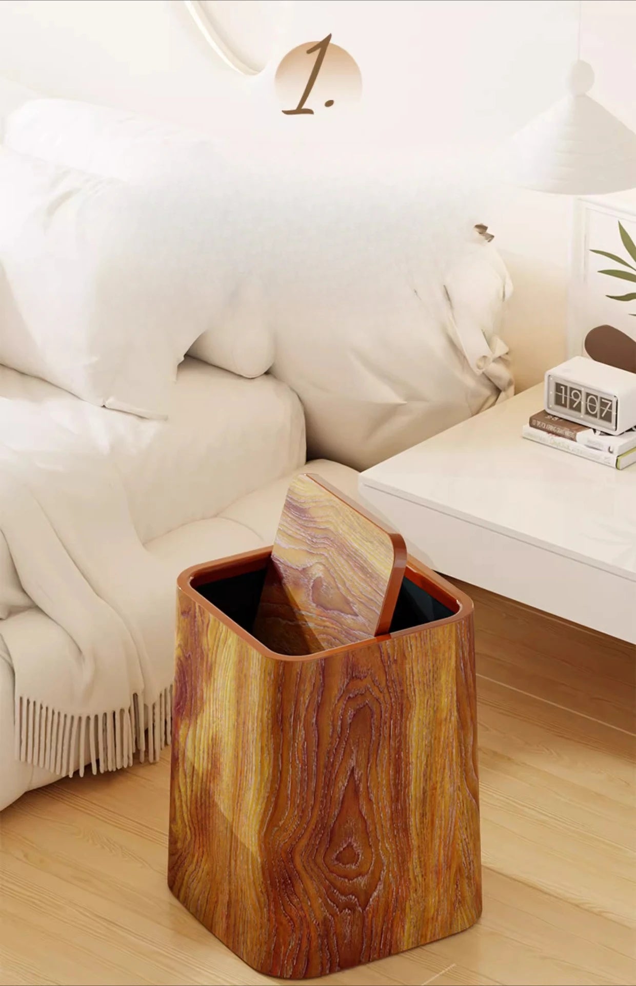 Poubelle à motif carré rétro en bois, poubelle étanche, poubelle de recyclage de salle de bains, poubelle de grande capacité, accessoires de cuisine