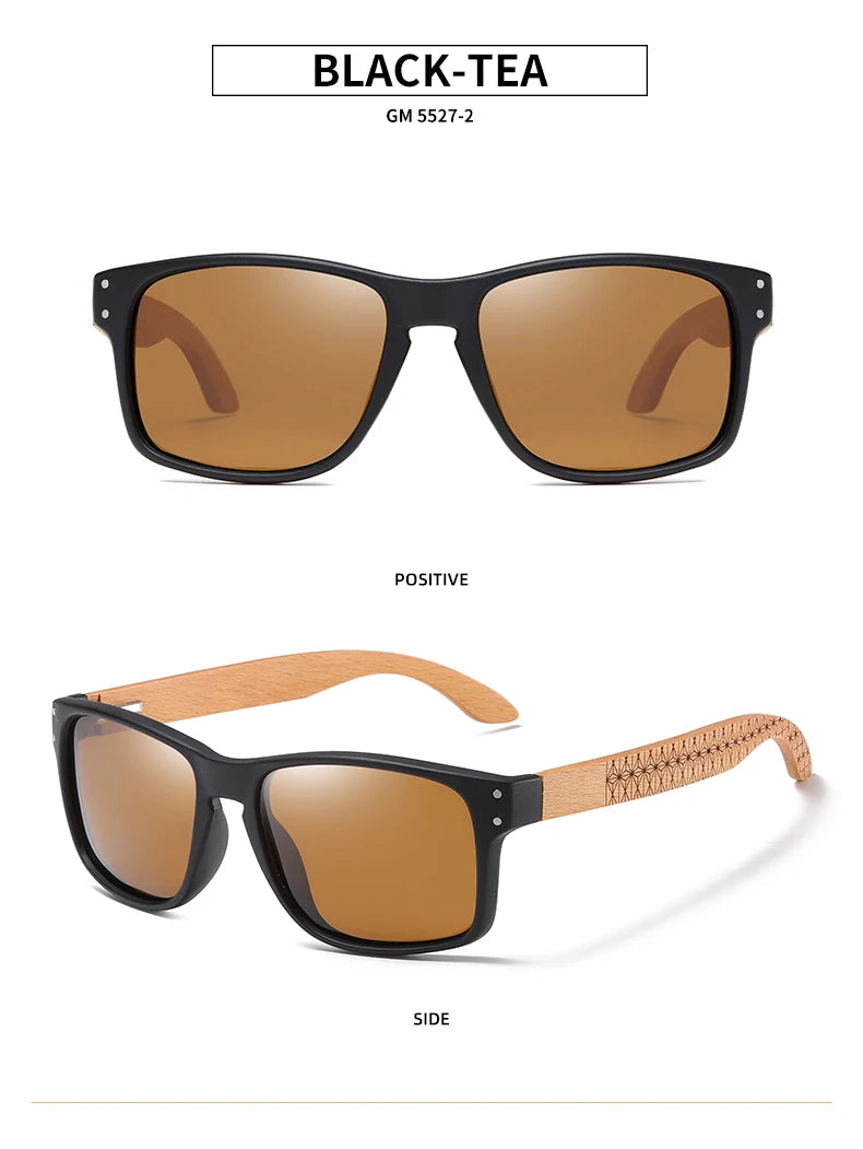 XSW-Lunettes de soleil polarisées faites à la main en bois de hêtre pour hommes, lunettes de soleil de conduite en plein air, charnière renforcée, design de marque, 5527