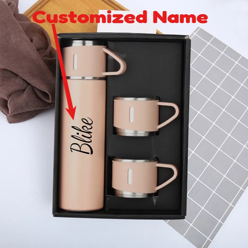 Bouteille Thermos personnalisée avec texte gravé au Laser, 500ml/17oz, avec isolation d'oreille de levage, bouteille d'eau à couvercle élastique en acier inoxydable