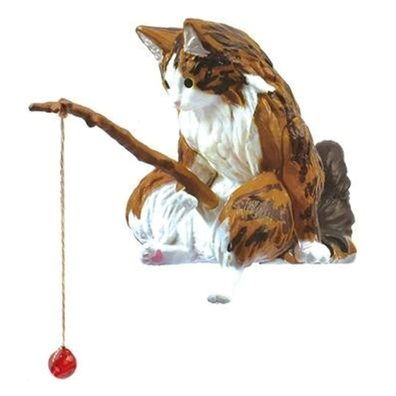 Fish-inspired fishing cat ornaments, mini resin figurine, cartoon cat statue for home office aquarium decoration