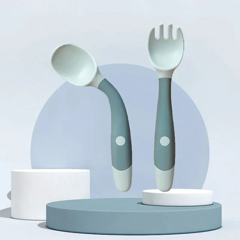 Ensemble fourchette et cuillère pour bébé, ustensiles pliables pour tout-petits, poignée en Silicone souple, vaisselle d'entraînement, outils d'auto-alimentation pour nourrissons et enfants BP