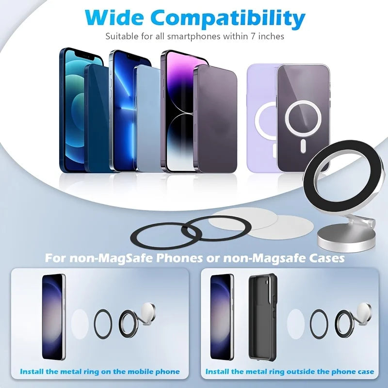 Support de téléphone magnétique pour voiture avec 360 °   Support de tableau de bord pliable rotatif compatible avec tous les smartphones jusqu'à 7 pouces