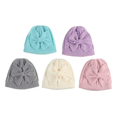 Chapeau tricoté pour bébés enfants de 0 à 2 ans, bonnet tricoté unisexe avec nœud papillon de couleur unie, protège-oreilles, bonnet pour l'automne et l'hiver