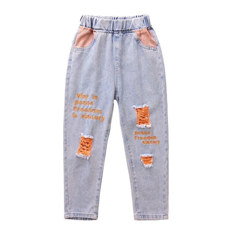 New Fashion Girls Jean Spring Summer and Autumn Soft Casual Boutique Cotton Kawaii Girls Elegant Jean Children's Pants 3-12Y