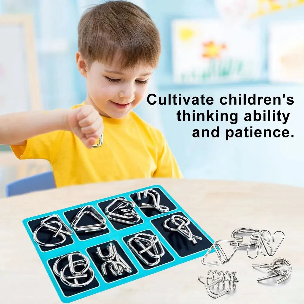 8 Pcs Baguenaudier Série Métal Jouets Éducatifs Intelligence Boucle Ensembles Déverrouiller Décompression Enfants Jouets