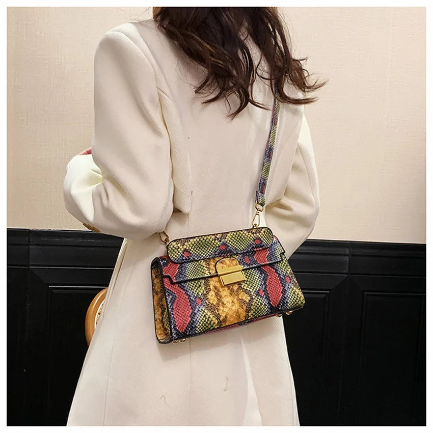 New Luxury Brand Designer Handbag Women's Snake Print Leather Shoulder Bags Fashion Small Square Crossbody Bag Bolsa De Ombro 