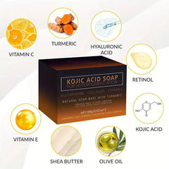 100g de savon à l'acide kojique avec vitamine C, curcuma, rétinol, beurre de karité, vitamine E, acide kojique pour nettoyer et nourrir les peaux
