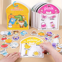 Livre silencieux pour bébés, jouet éducatif, apprentissage précoce, reconnaissance des couleurs avec Velcro, bâton réutilisable, Pages de pelage, jeu interactif