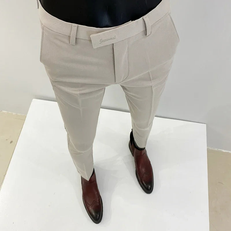 Men's Suit Formal Trousers, Men's Stretch Slim Fit Solid Color Casual Outfit Full Length Trousers, Fashion New Men's Clothing