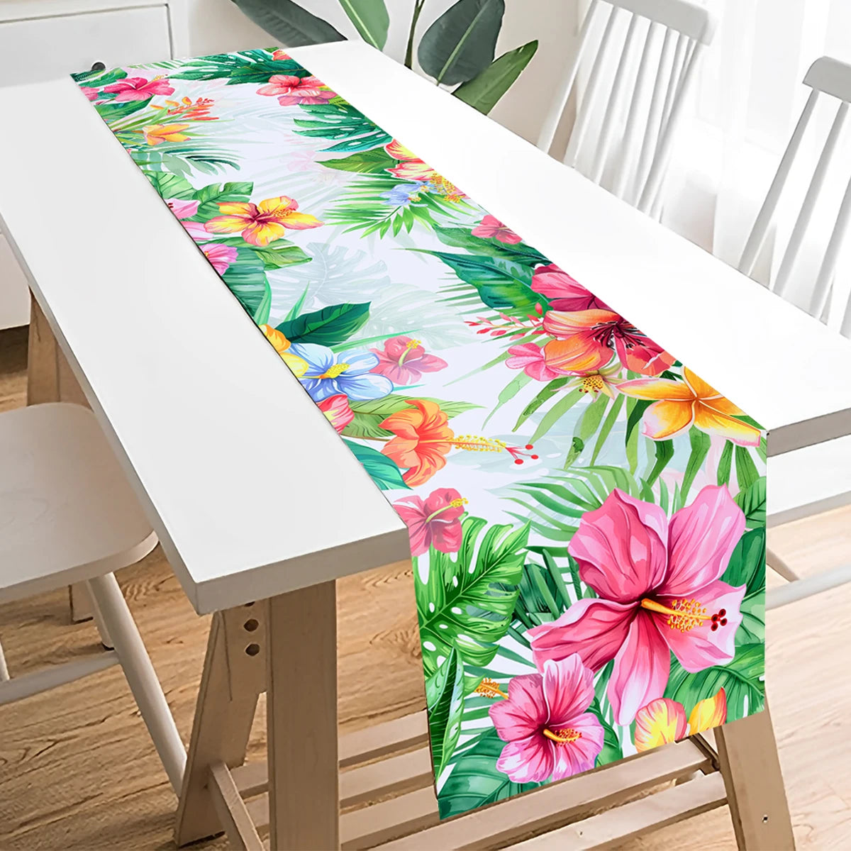 Summer Hawaiian Flower Table Runner, Flamingo Birthday Party Decor for Kids, Aloha Hawaii Tropical Party Supplies, Dining Table Decor
