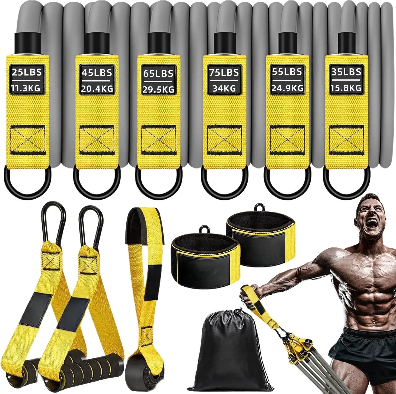 Ensemble de bandes de résistance pour exercices de Fitness, 300lb, Tubes élastiques, corde de traction, équipement d'entraînement pour le poids de la gymnastique à domicile