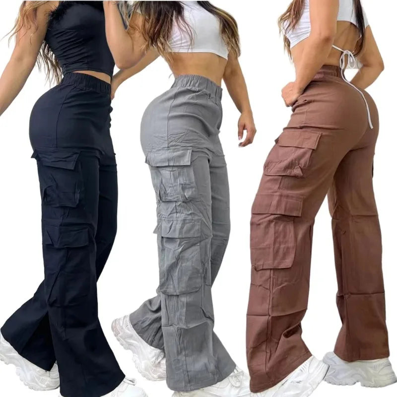 Nouveau pantalon Cargo droit femmes taille haute Baggy pantalon décontracté jambe large mince Vintage Y2K Streetwear poche mode pantalons décontractés