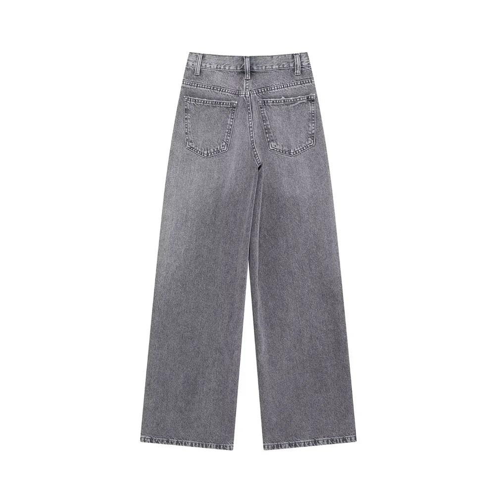 Jeans asymétriques à taille haute et à jambes larges pour femmes nouveaux modèles de base mode polyvalente pantalons droits pantalons