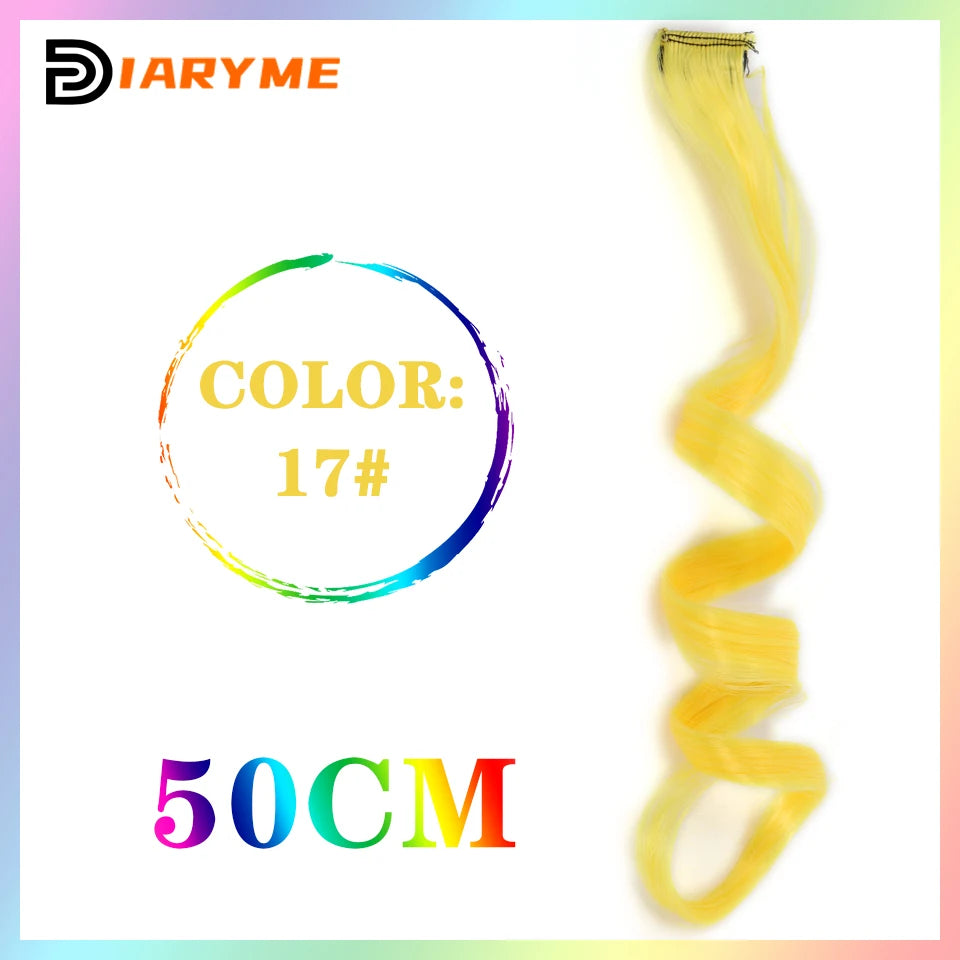 Colorful curly synthetic hair extensions for girls, long clip-in hairpiece, multicolored party strands, wig piece, for women and children