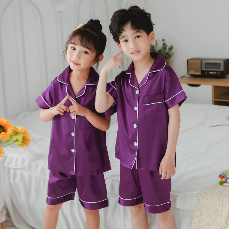 Vêtements pour enfants adolescente rose Satin Pyjamas à manches longues enfants Homewear vêtements garçons solide chemise de nuit soie Pijamas bébé Pjs
