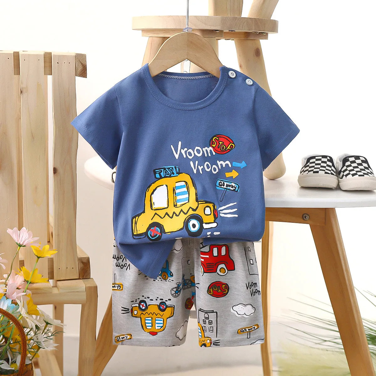 1 ensemble de vêtements d'été en pur coton pour enfants, costumes à manches courtes, à la mode, T-Shirts + Shorts pour garçons et filles, tenues pour enfants