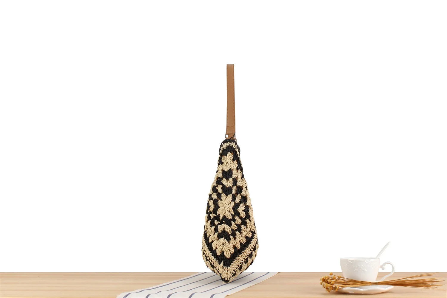 Sac à main d'été bohème tressé, fourre-tout décontracté, sac de plage en paille creuse, sac initié tissé, sac de voyage en raphia et rotin