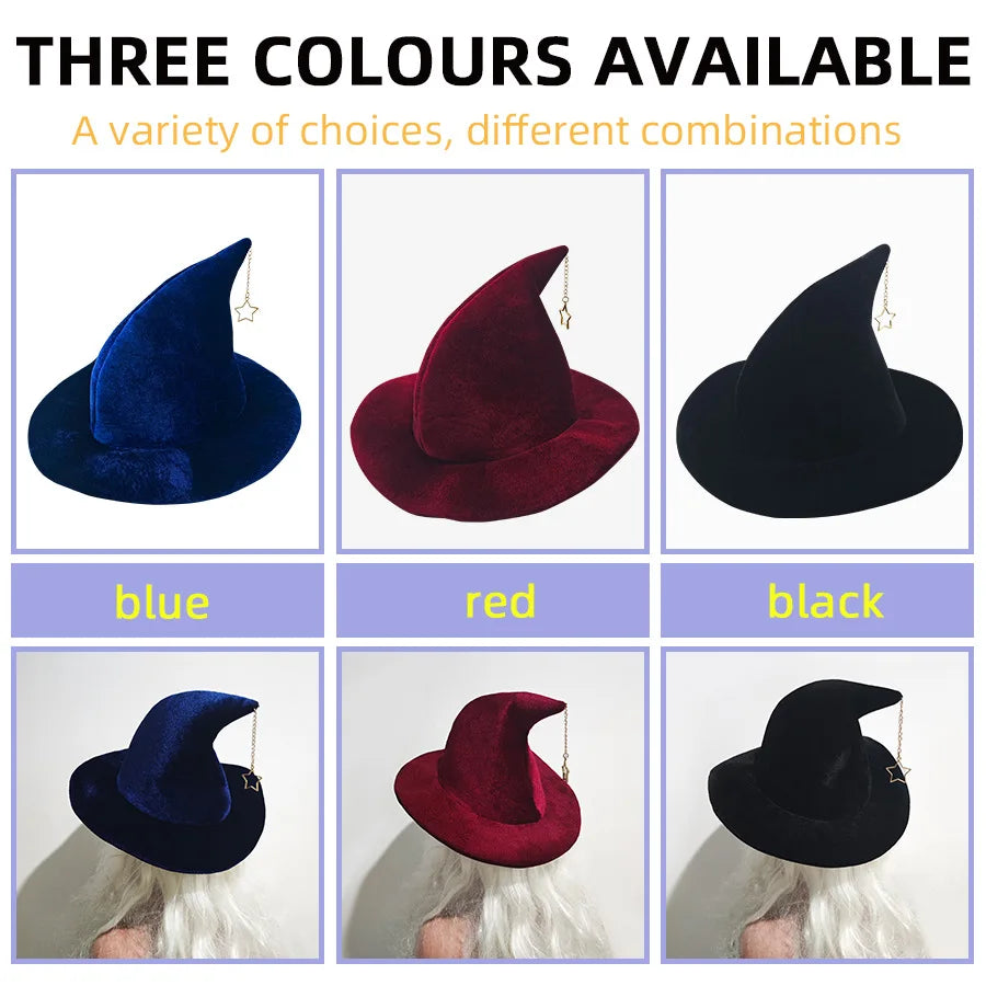 Chapeau de sorcière d'halloween pour enfants et adultes, avec motif étoile mon, chapeau de magicien, Costume de Cosplay, accessoires de déguisement amusants pour fête d'halloween
