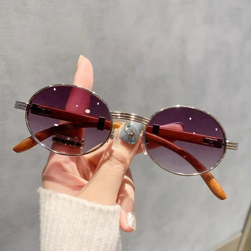 Lunettes de soleil ovales vintage en bois pour hommes et femmes, lunettes de soleil de créateurs, nuances de luxe, UV400, mode
