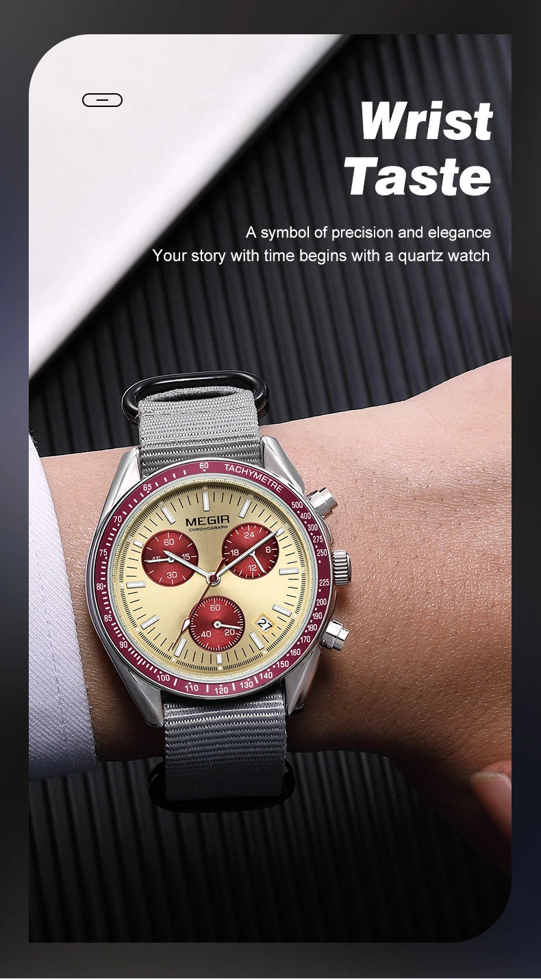 MEGIR montre à Quartz à trois yeux pour hommes bracelet tressé en Nylon étanche sport lumineux avec chronographe montre-bracelet de mode homme