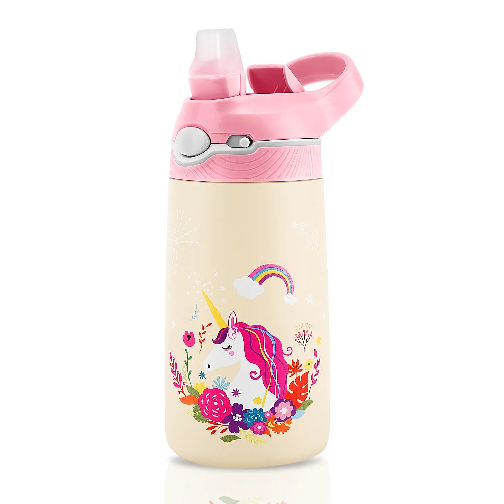 400ML enfants bouteille d'eau dessin animé Animal tasse pour enfants avec paille en acier inoxydable flaques sous vide bouteille Thermos tasse thermique tasses