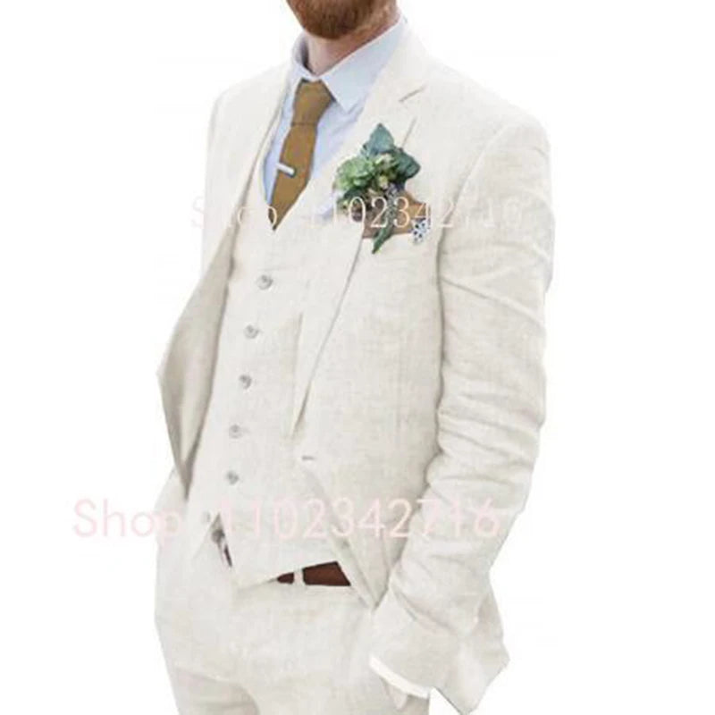 Costume zones me 3 pièces en lin pour hommes, smoking de marié pour mariage, été plage, homme trempé (veste + pantalon + glaçage) Terno, 2023