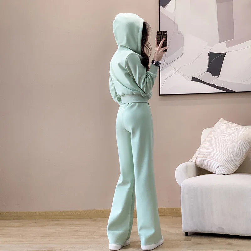 Ensemble de vêtements de sport décontractés pour femmes, sweat à capuche amincissant pour jeunes, tendance, deux pièces, en Polyester, manches longues, confortable, printemps automne
