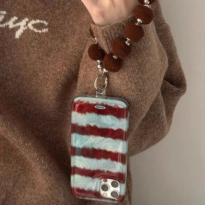 Coque vortex perforée, coque de téléphone rayée personnalisée avec chaîne pour iPhone 11 12 13 14 15 16 pro max