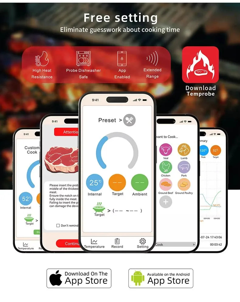 Thermomètre numérique pour cuisine thermomètre à viande sans fil Bluetooth IP67 thermomètres à affichage étanche pour griller BBQ alimentaire