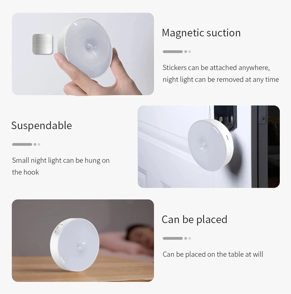 Lampe intelligente avec détecteur de mouvement, Rechargeable par Usb, lumière blanche chaude pour cuisine, escaliers, couloir, placard, chambre à coucher