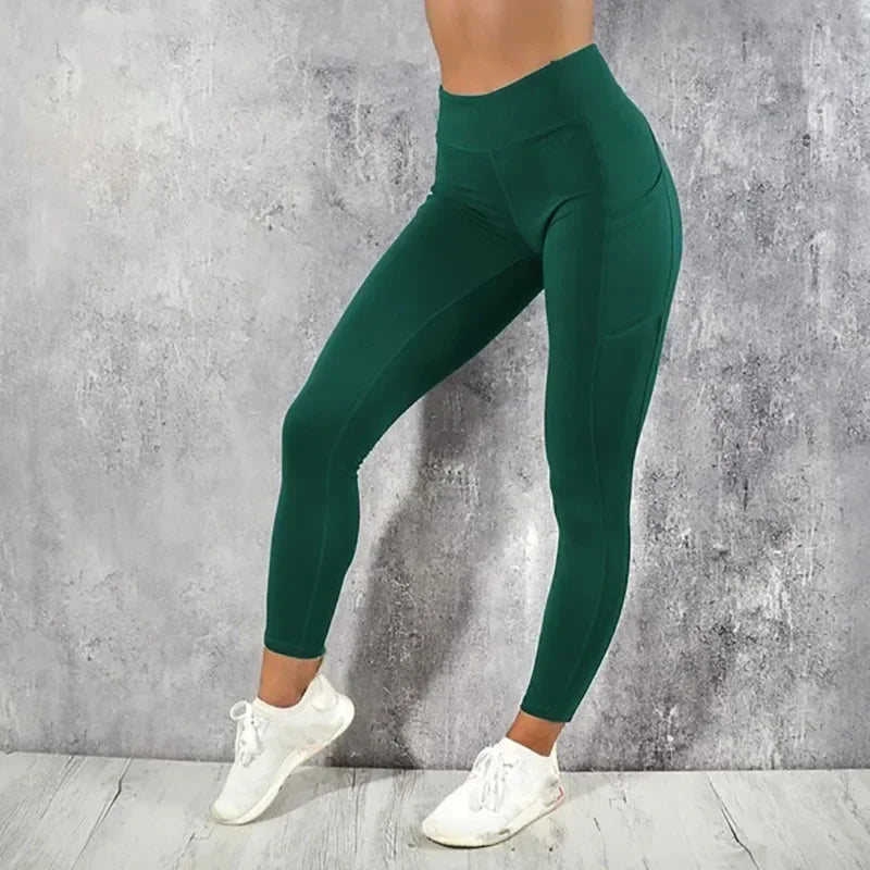 Yoga Fitness femmes Leggings taille haute collants avec poche gymnastique entraînement course extensible Sexy bout à bout levage décontracté pantalon maigre