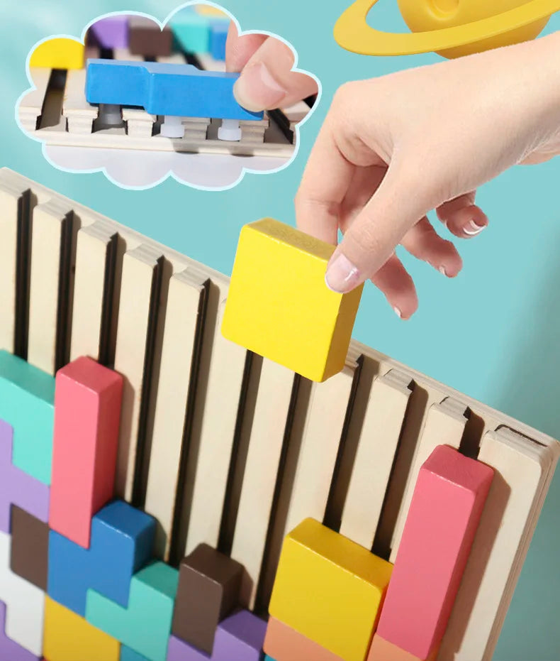 Blocs russes 3D en bois, Puzzle, casse-tête, jouet Tangram, Intelligence, blocs colorés, éducatifs Montessori