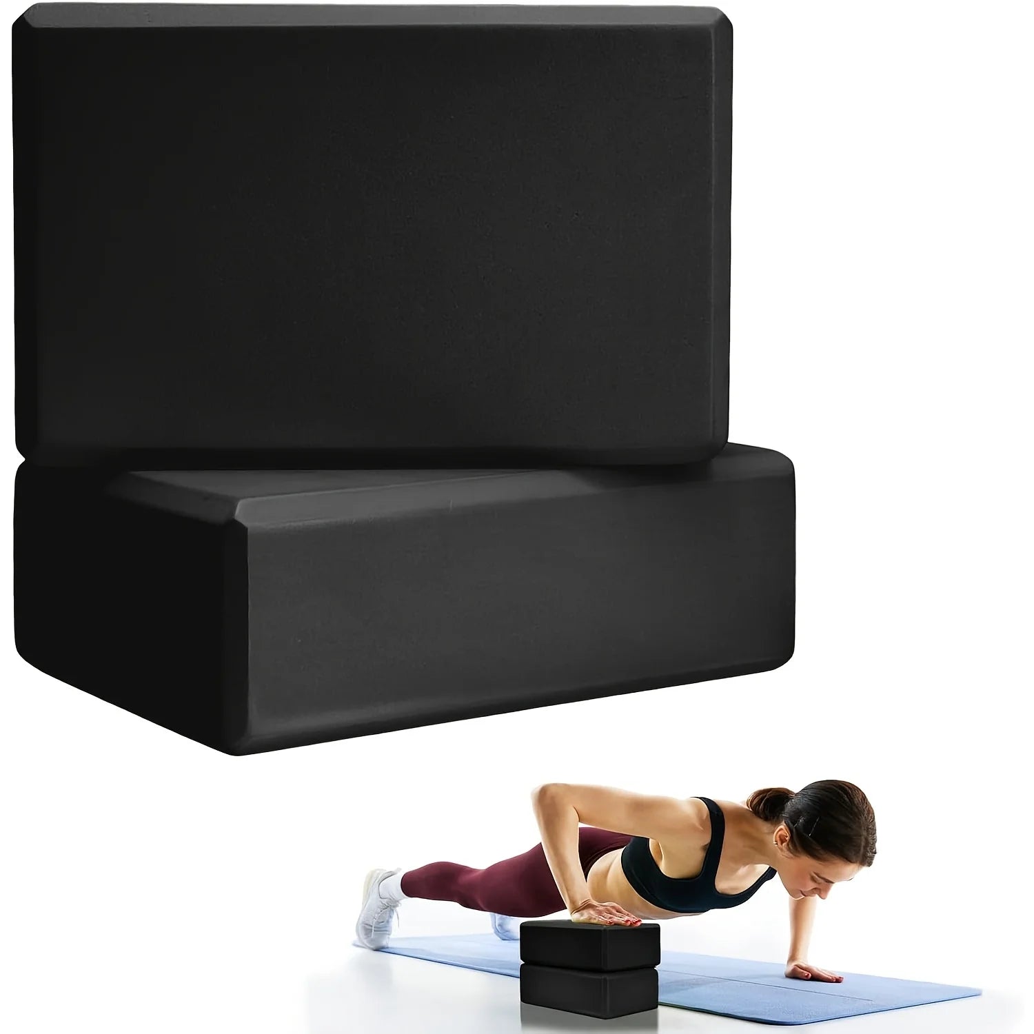 Set of 2 yoga blocks – Made of high-density foam, lightweight, supportive, and odorless – Essential yoga equipment for women, gym