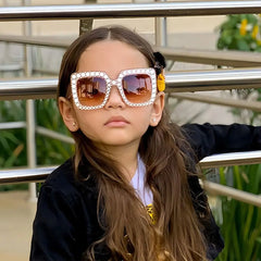 Lunettes de soleil carrées à paillettes pour enfants, à la mode, pour garçons et filles, élégantes en diamant, pour bébés, lunettes de fête, UV400