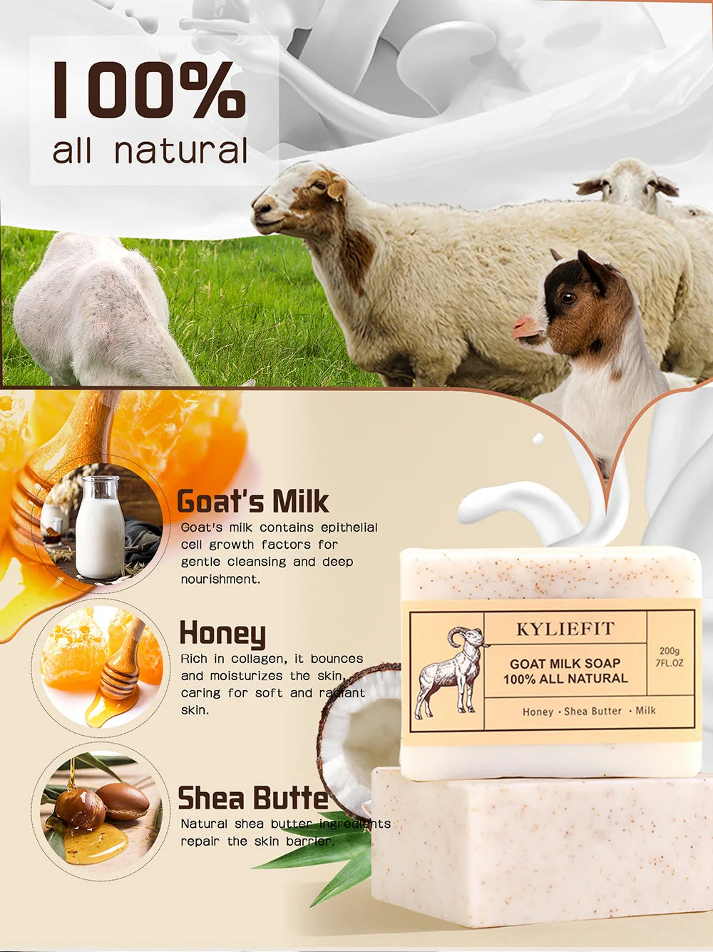 Organic goat's milk bar for all skin types, natural, whitening, nourishing, shea butter and honey doll, books, Regina