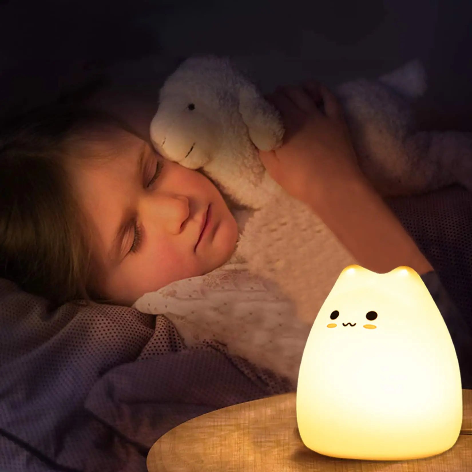 Veilleuse chat pour enfants lampe de nuit mignonne pour pépinière Squishy Silicone chat tactile lumières Portable cadeau pour enfants bébé enfants