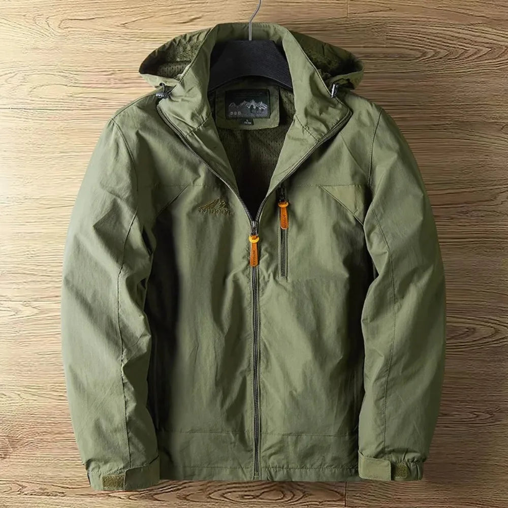 Men's casual outerwear jackets, spring and autumn fashion, slim fit, punch-hole jacket with hat, versatile men's streetwear