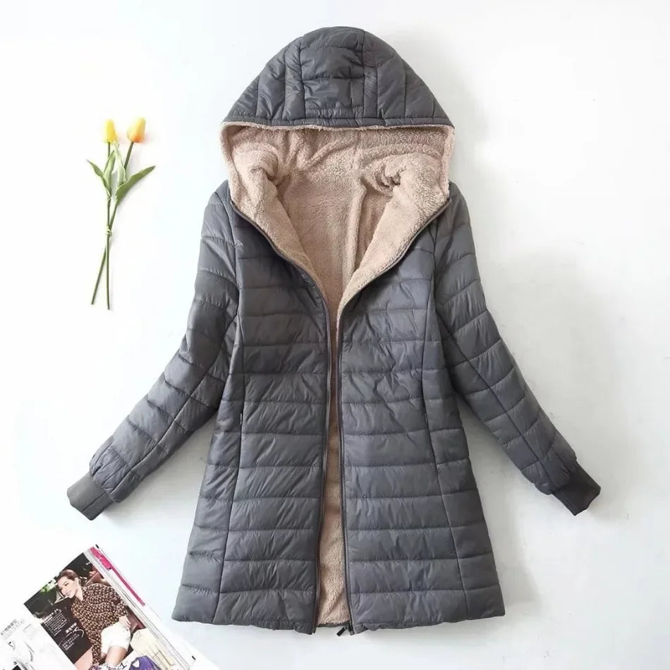 Nouveau en automne hiver manteau femme mode coréenne édition élégante à capuche droite Parkas chaud flanelle vestes pour femmes vêtements