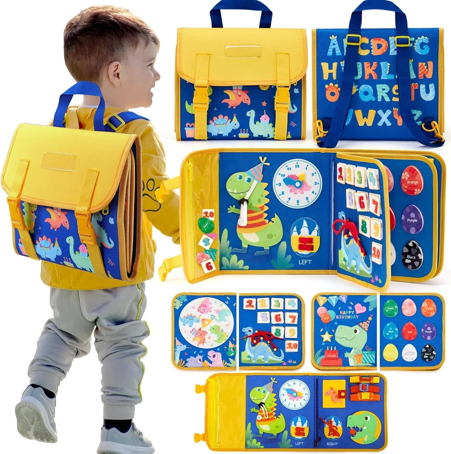 Jouets pour tout-petits, planche occupée, jouets Montessori, sac à dos occupé, activités d'apprentissage préscolaire, jouets pour enfants avec numéro, forme, habillage